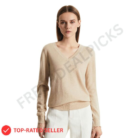 V Neck Cashmere Sweater Soft Warm Pullover Classic Elegant Minimal Chic